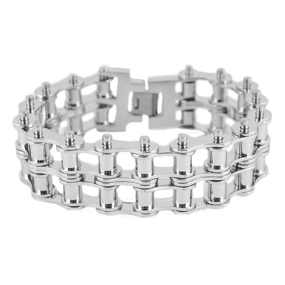 Sk1851 1’’ Wide All Silver Tone New Drive Chain Design Double Roller Stainless Steel Motorcycle
