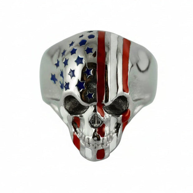 Sk2299 American Flag Ring Stainless Steel Enameled Red White Blue Stars Rings