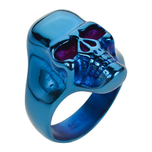Sk1709 Blue Anodized Skull Ring Stainless Steel Motorcycle Biker Jewelry Rings