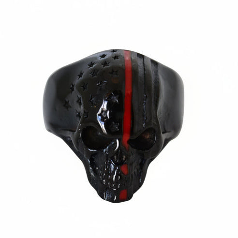 Sk2333 Firefighter Red Skull Ring Stainless Steel American Flag Patriot Rings