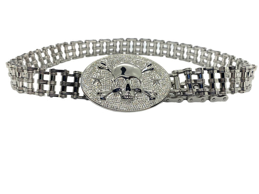 SK9000 Ladies Easy Rider Belt 1" Wide with Bling Skull Buckle Silver Color