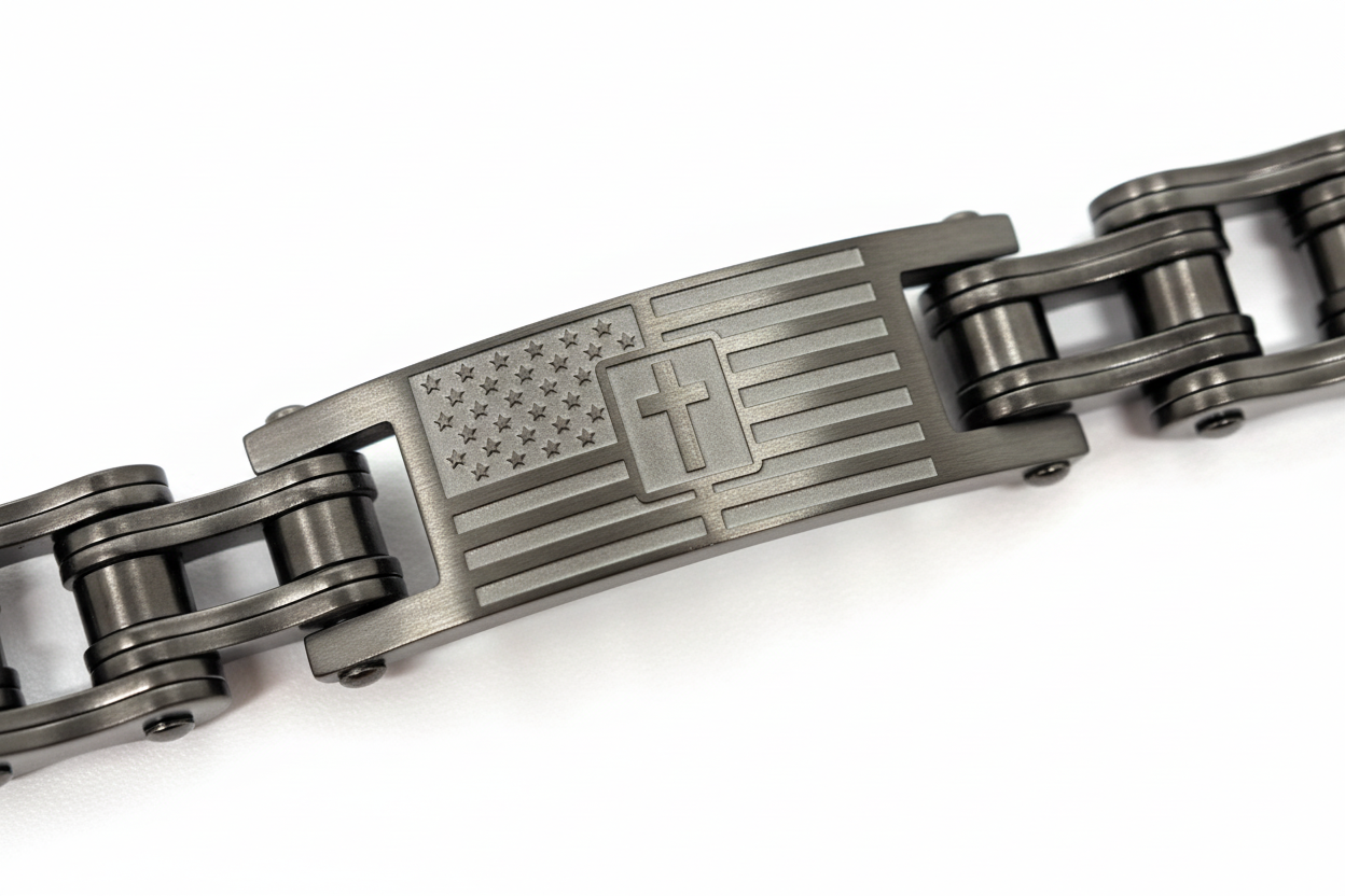 SK1843C Mens Cross Badge Gunmetal 3/4’’ Bracelet Bracelet