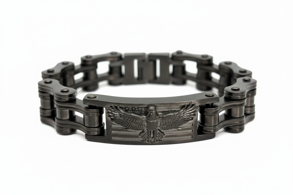 SK1843E Mens Eagle Badge Gunmetal 3/4’’ Bracelet Bracelet