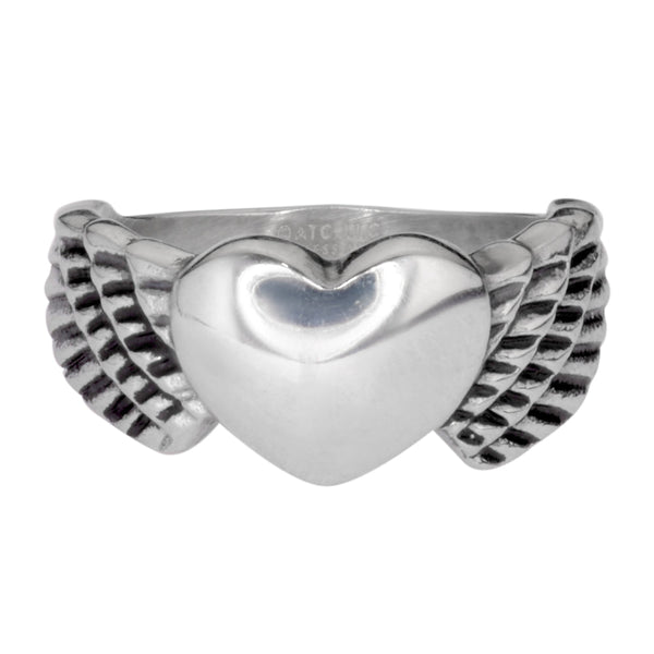 Sk1009 Ladies Winged Heart Ring Stainless Steel Motorcycle Jewelry Size 5 - 10 Rings