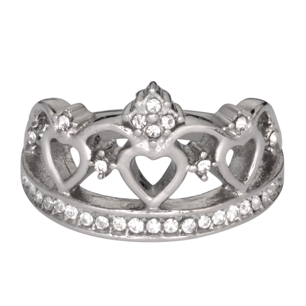 Sk1032 Ladies Imitation Diamond Fancy Crown Ring Stainless Steel Motorcycle Jewelry Sizes 5-9 Rings