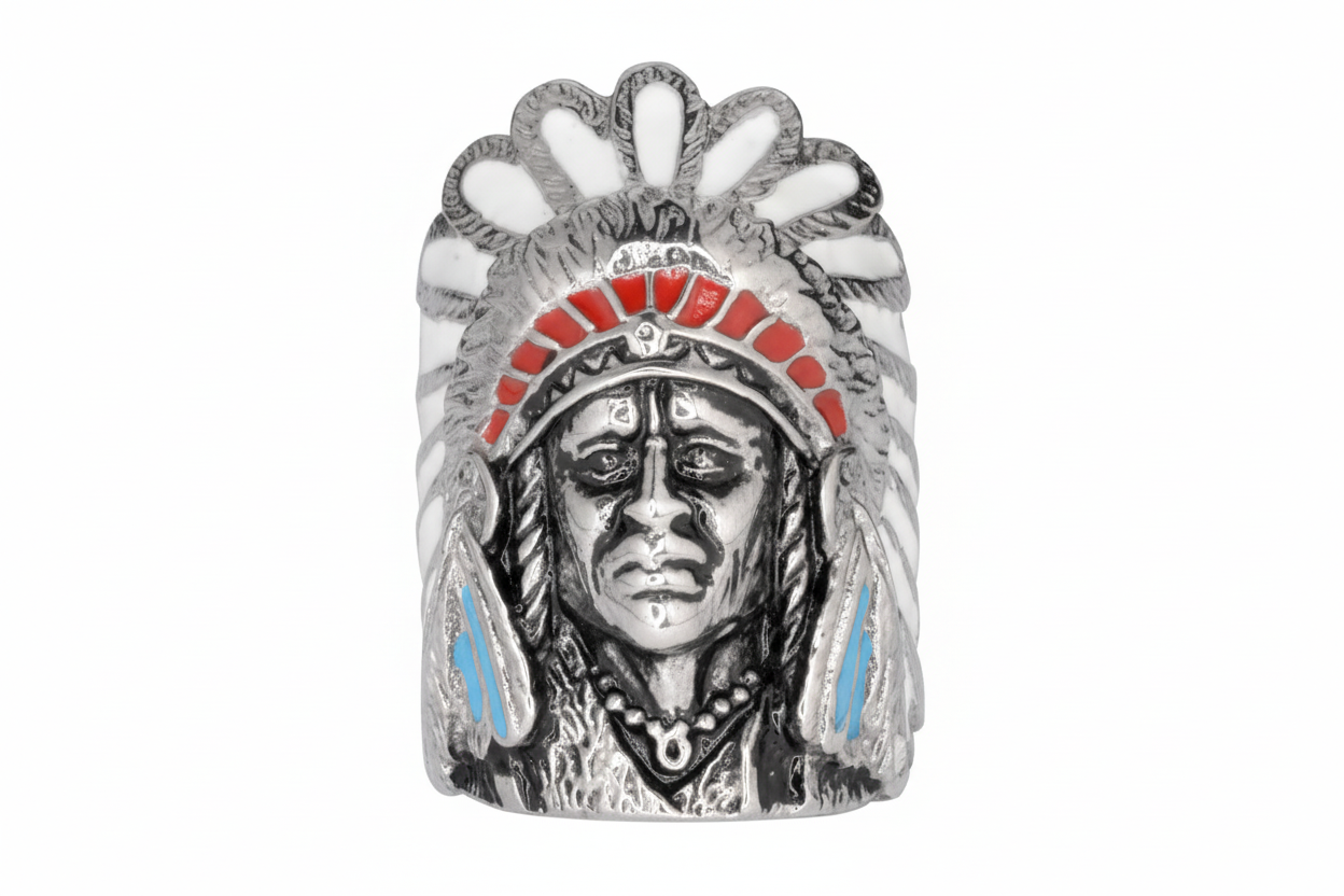 SK1064 Gents Indian Head Ring With Enamel Stainless Steel Motorcycle Jewelry