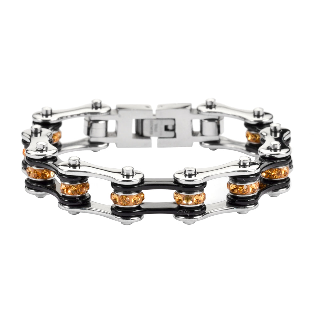 Sk1111 Two Tone Silver Black Orange Crystal Centers Ladies Bracelets