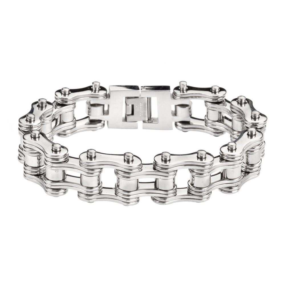 Sk1128 All Silver Tone Double Link 3/4’ Wide Design Unisex Stainless Steel Motorcycle Chain