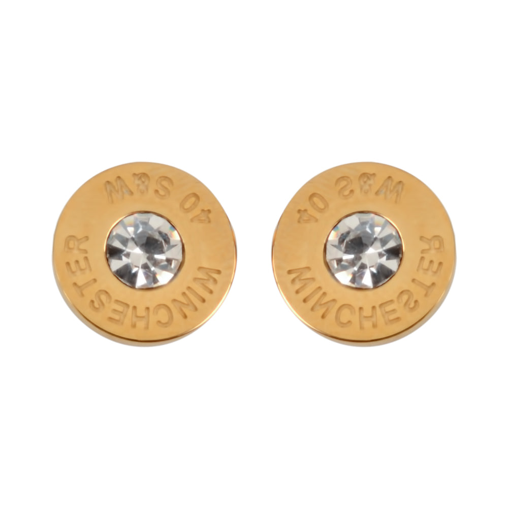 Sk1440 Bullet Earrings Gold Tone Imitation Diamonds In Center Stainless Steel Motorcycle Biker