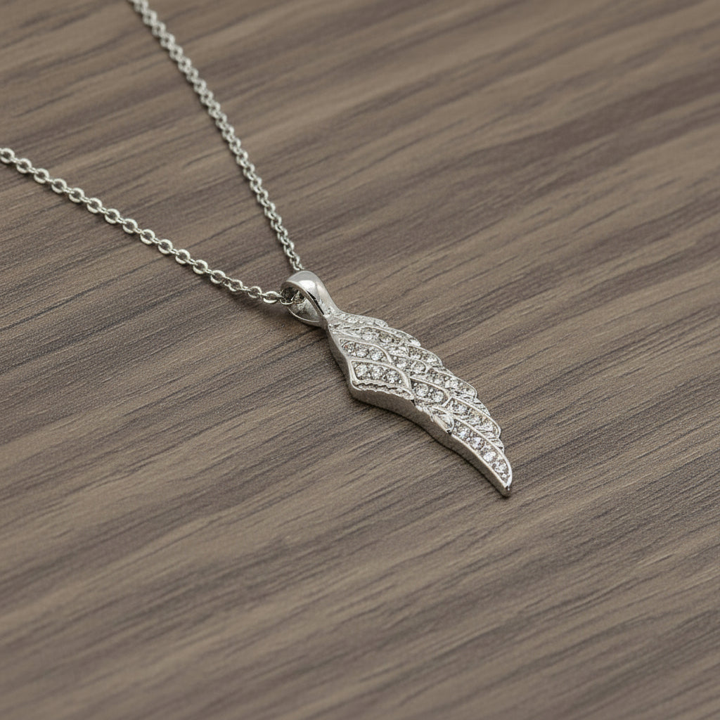 Sk1506 Ladies Angel Wing Crystal Necklace 19 Stainless Steel Motorcycle Jewelry