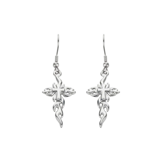 Flaming Cross French Wire Earrings