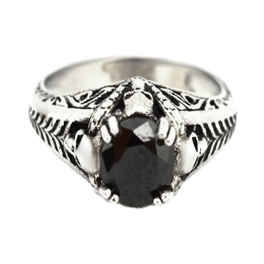 Sk2264 Ladies Solitaire Skull Ring Imitation Black Stone Stainless Steel Motorcycle Biker Jewelry