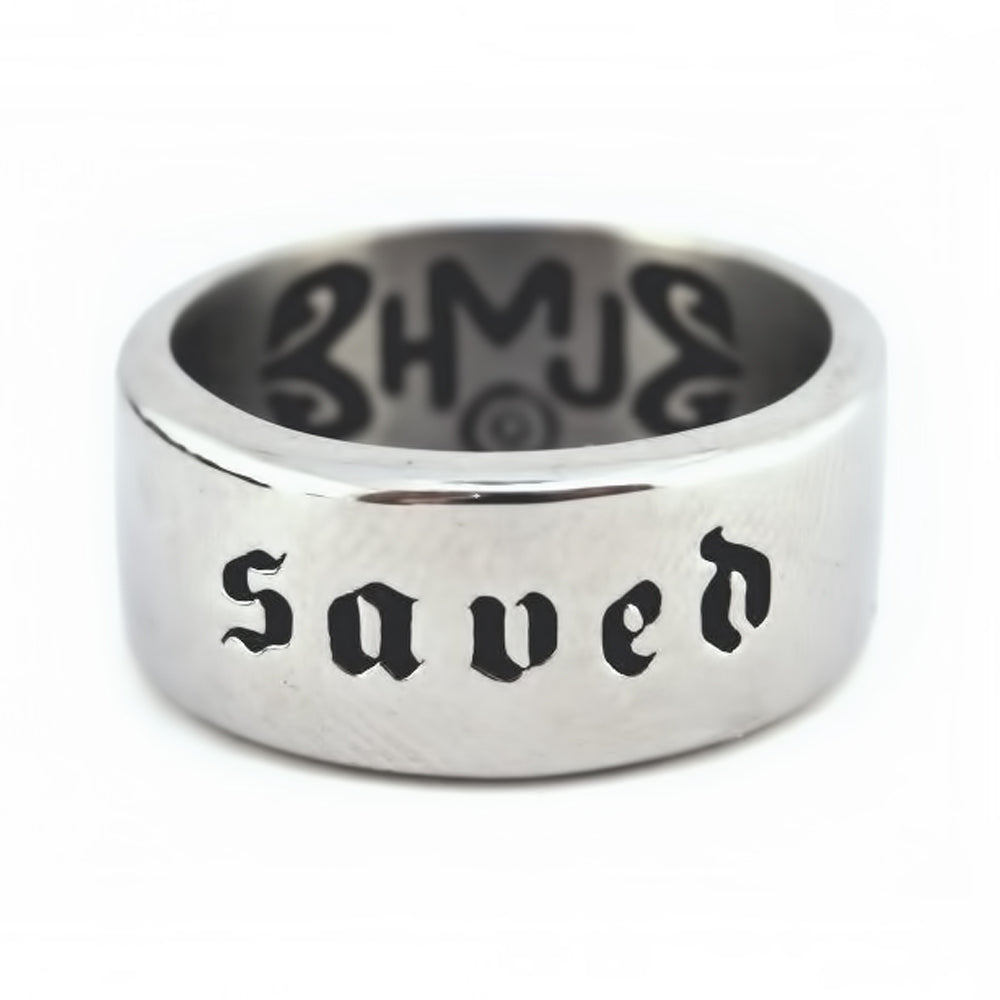 Sk2266 Saved Wide Band Ring Stainless Steel Motorcycle Christian Biker Jewelry Sizes 7 Rings