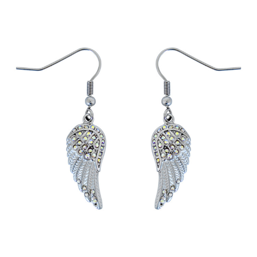 SK2536 Mini White Painted Winged French Wire Earring White Imitation Crystals Earrings