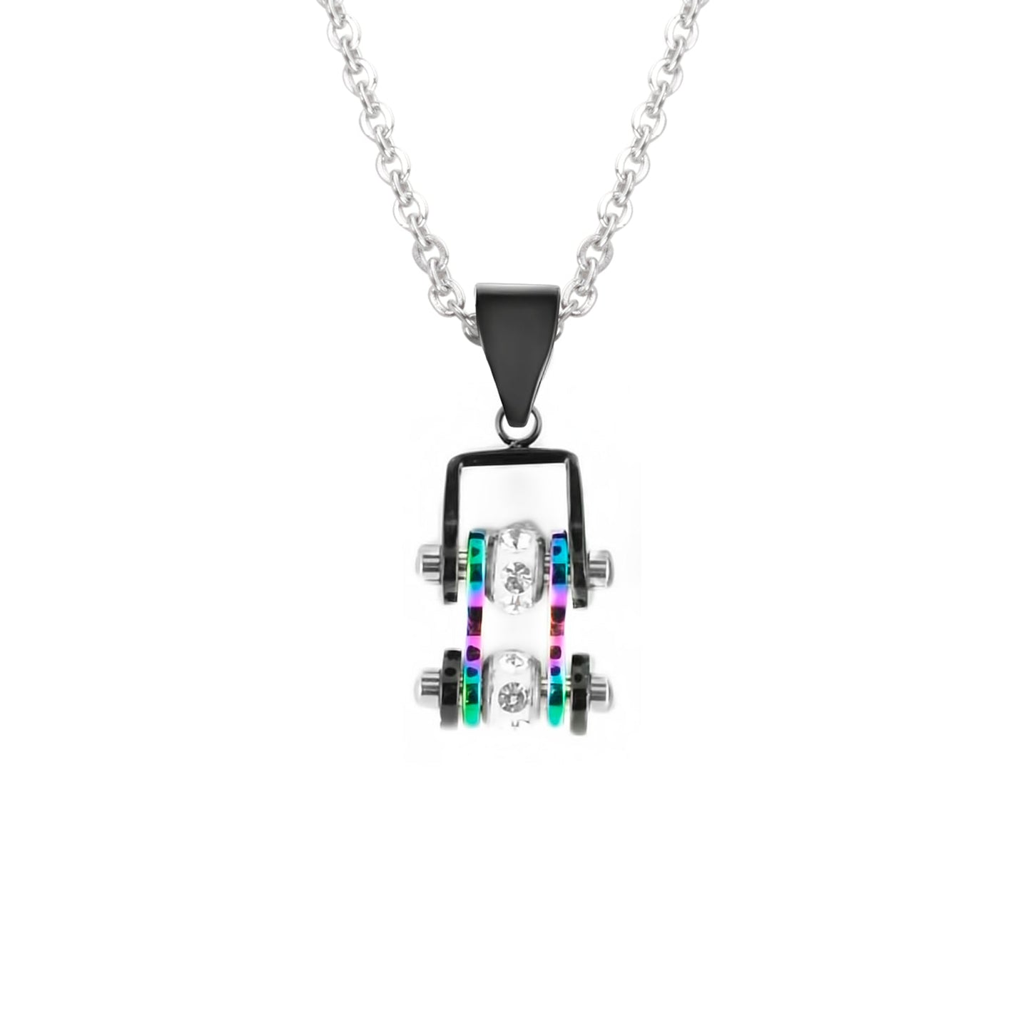 Sk2208N Pendant Mini Chain Link With Necklace Black Rainbow Stainless Steel Necklaces