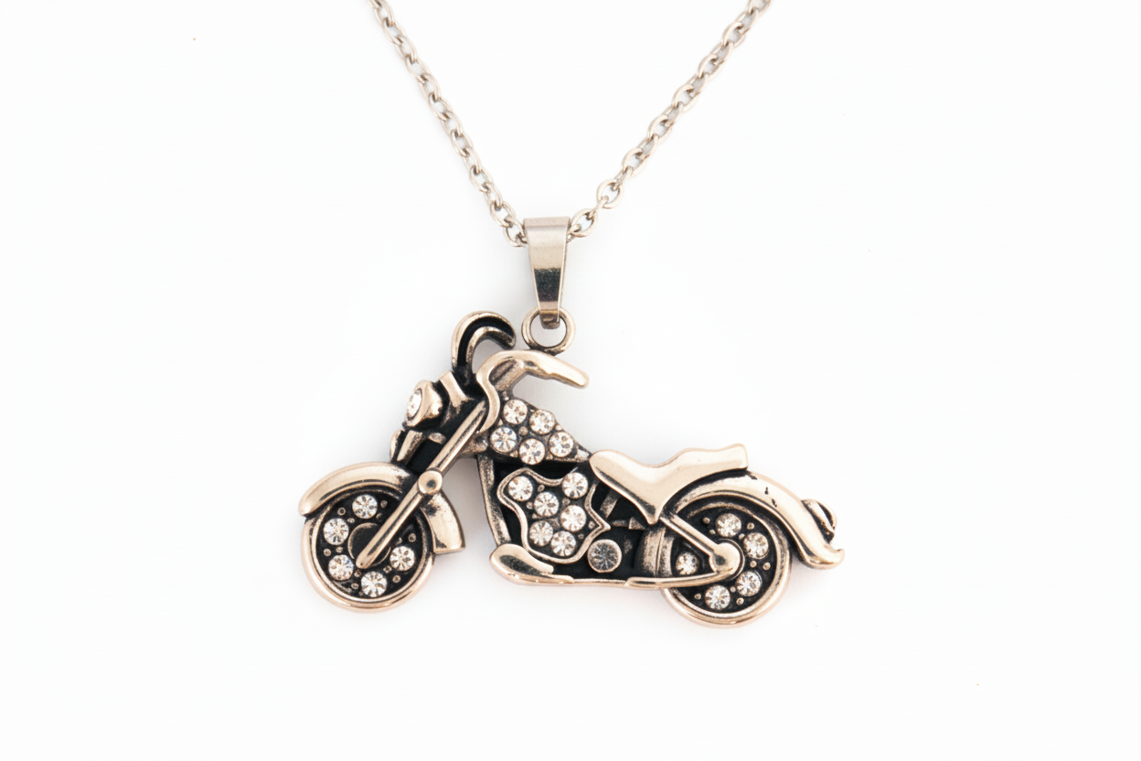 SK2600 Ladies Bling Motorcycle Pendant With Necklace 19" Stainless Steel Motorcycle Jewelry