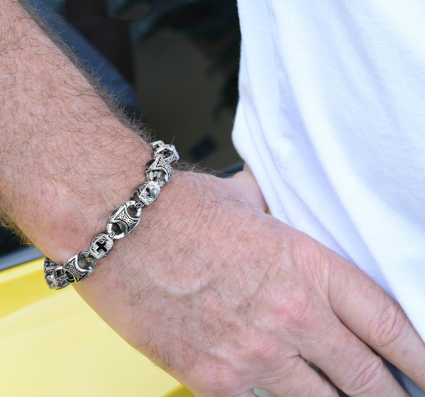 SK1715 Men's Greek Cross Bracelet Stainless Steel Religious Jewelry