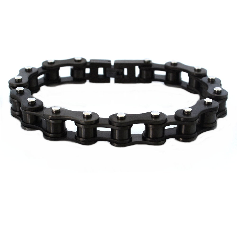 SK1123G Gunmetal Wide Bike Chain Bracelet - 1/2" Wide