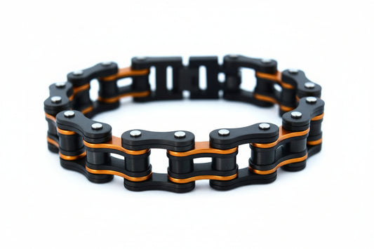 SK1184 Gunmetal & Beryllium Orange Bike Chain Bracelet - 3/4" Wide