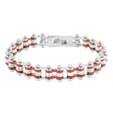 SK2014 3/8" Wide MINI MINI SIZE Two Tone Silver Candy Red With White Crystal Rollers Stainless Steel Motorcycle Bike Chain Bracelet