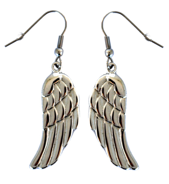SK1483 Angel Wing Earrings French Wire Stainless Steel Motorcycle Biker Jewelry