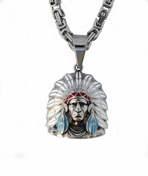 SK1737 Pendant With 5mm  26" Chain Stainless Steel Indian Bust