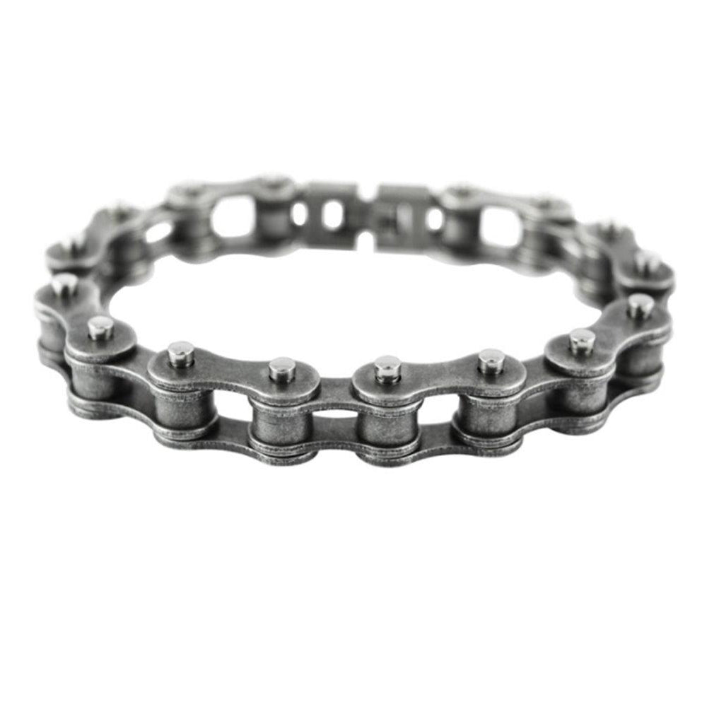 SK1822 Antiqued Worn Look Wide Bike Chain Bracelet