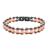 SK2012 3/8" Wide MINI MINI SIZE Two Tone Black Orange With White Crystal Centers Stainless Steel Motorcycle Bike Chain Bracelet
