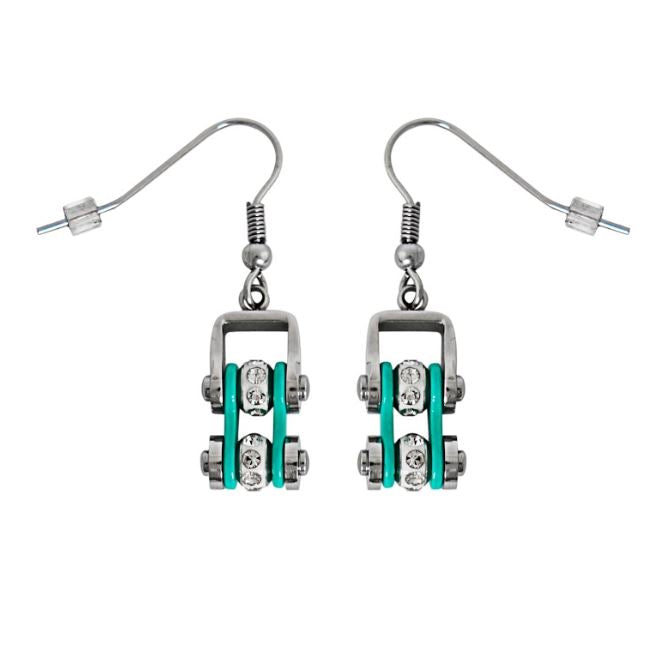 SK2021E MINI MINI SIZE Two Tone Silver Aquamarine With White Crystal Centers Stainless Steel Motorcycle Bike Chain