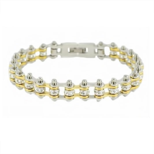 SK2096 Mini Size Two Tone Silver Gold With White Crystal