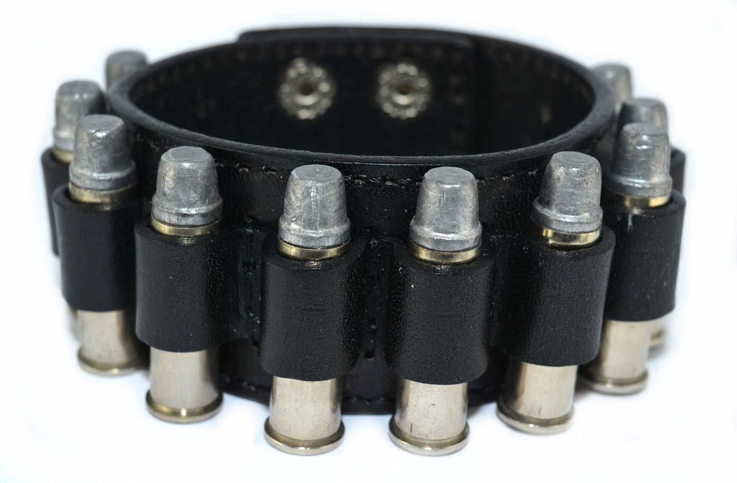SK2100B Men's Bullet Leather Bracelet BLACK Adjustable 8.5"- 9"