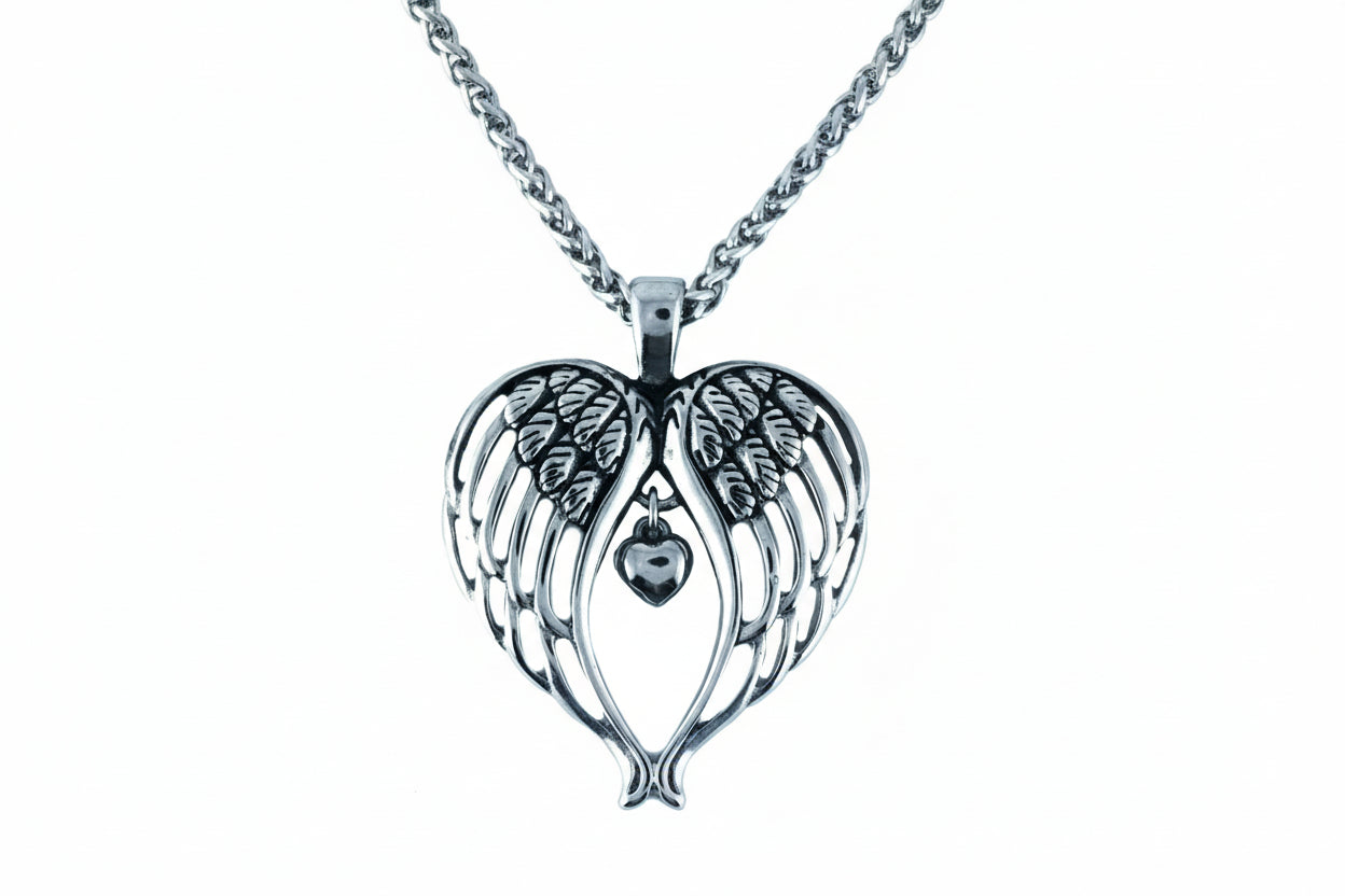 SK2370 Winged Heart Pendant Stainless Steel With 24" Necklace
