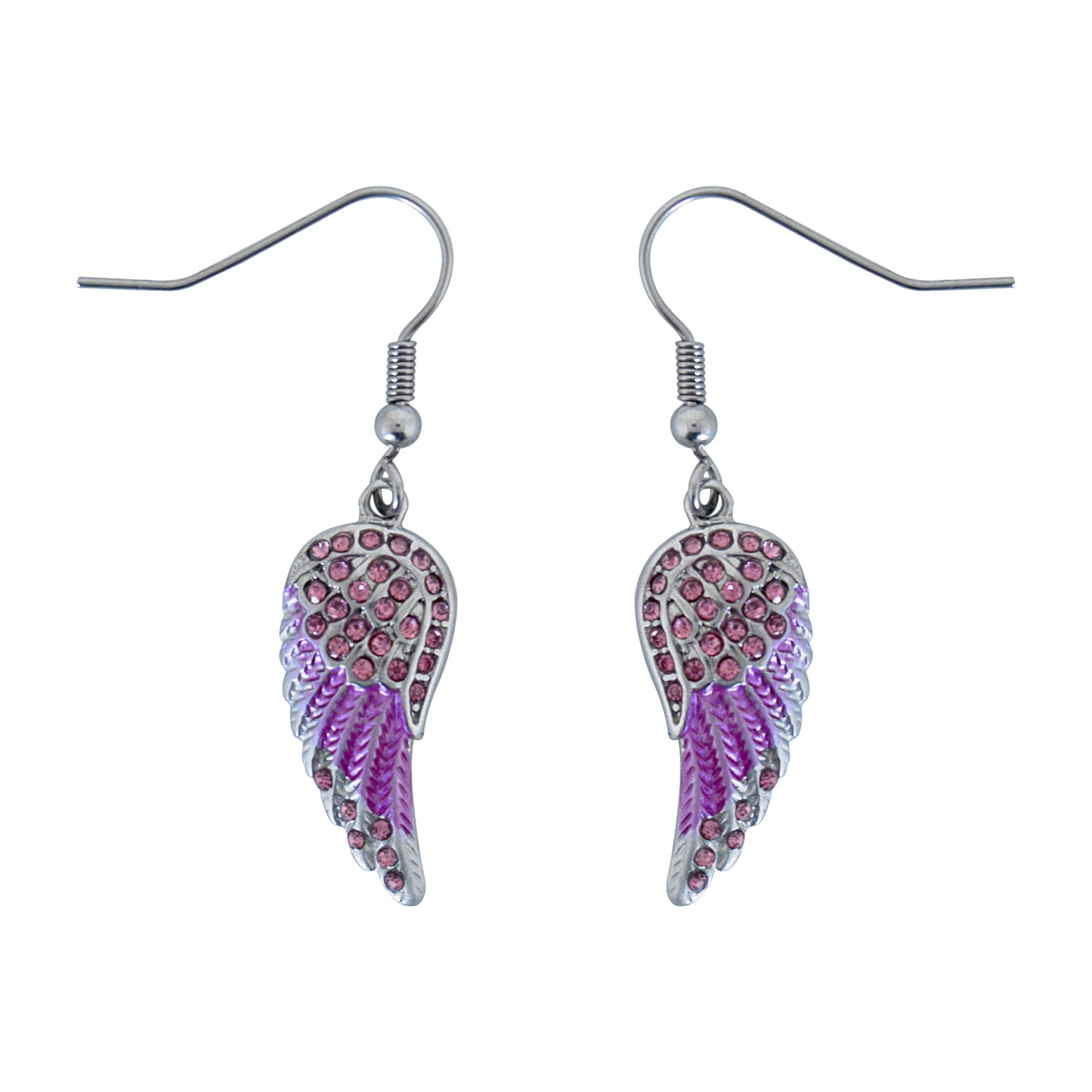 SK2538 Mini Pink Painted Winged French Wire Earring White Imitation Crystals