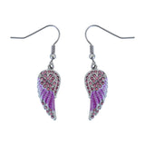 SK2538 Mini Pink Painted Winged French Wire Earring White Imitation Crystals