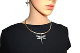 SK2540 Abalone Wide Dragonfly Pendant & Matching Earrings With Omega 19" Chain Stainless Steel
