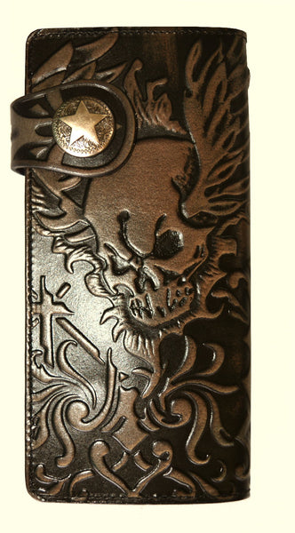 SK2833 Leather Wallet Embossed Skull "Highest Quality Italian Leather"