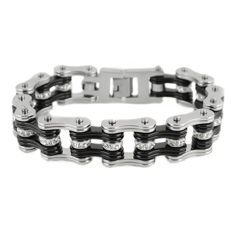 SK1201 Silver Black Crystal Rollers Bracelet