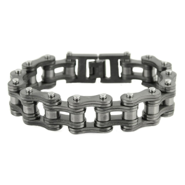SK1841 All New GUNMETAL FINISH 3/4" Wide Double Link Design Mens Stainless Steel Motorcycle Chain Bracelet