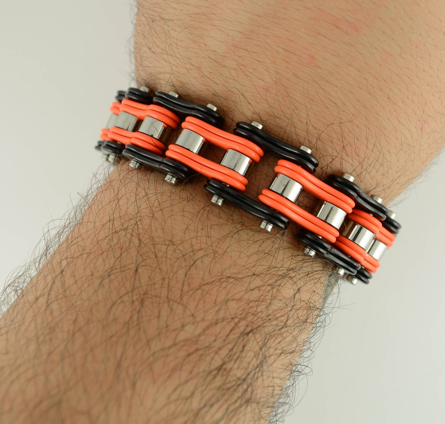 SK1270 Two-Tone Orange & Black Double Link Bracelet - 3/4" Wide