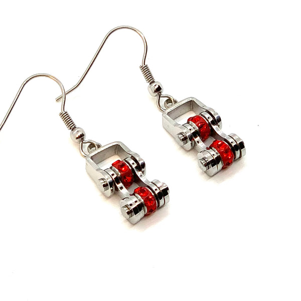 2214E July Edition Ladies Mini Mini 3/8" Wide Stainless Steel Ruby Imitation Crystal Earrings
