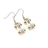 SK1290E Two Tone Gold White With White Crystal Centers Bike Chain Earrings Stainless Steel Motorcycle Biker Jewelry