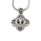 SK1534 Skull Crystal Bling Pendant 16.5" Necklace Wide Stainless Steel Motorcycle Jewelry