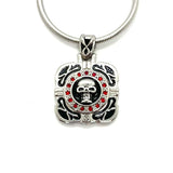 SK1532 Skull Crystal Bling Pendant 16.5" Necklace Wide Stainless Steel Motorcycle Jewelry
