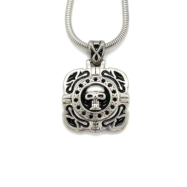 SK1532 Skull Crystal Bling Pendant 16.5" Necklace Wide Stainless Steel Motorcycle Jewelry