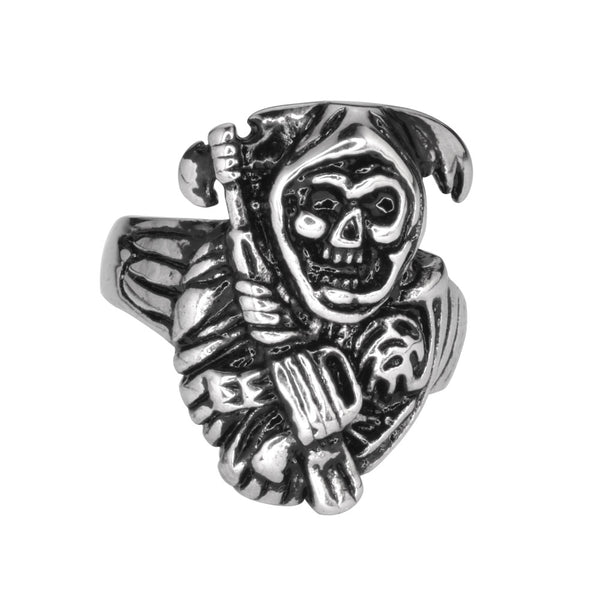 SK1030 Gents Grim Reaper Skull Ring Stainless Steel Motorcycle Biker Jewelry