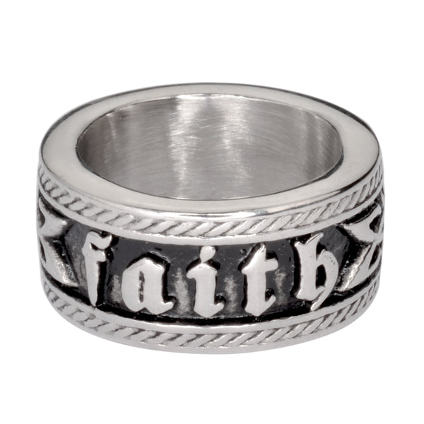 SK1046  Ladies Faith Ring Wide Band Stainless Steel Motorcycle Jewelry  Sizes 6-10