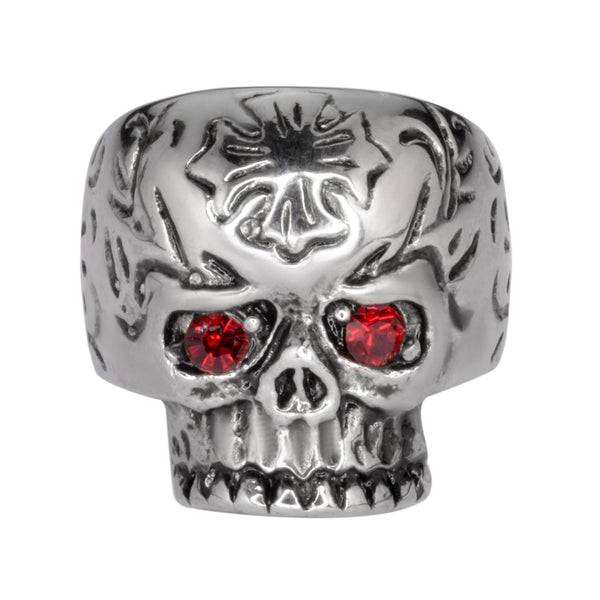 SK1058  Ladies Cross Imitation Ruby Eyes Skull Ring Stainless Steel Motorcycle Jewelry  Size 5-9