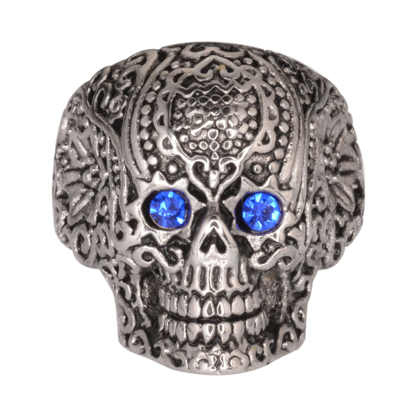 SK1062  Ladies Blue Eyed Tribal Tattoo Skull Ring Stainless Steel  Motorcycle Jewelry  Size 5-9