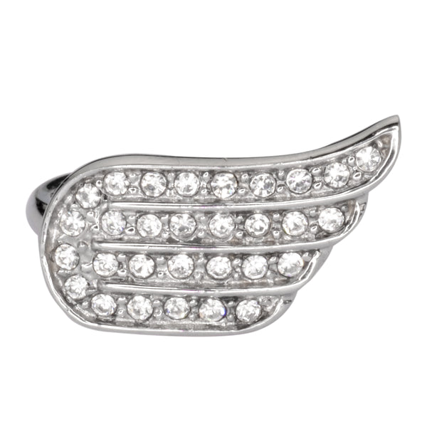 SK1082   Ladies Bling Wing Ring White Crystals Stainless Steel Motorcycle Jewelry   Size 5-10