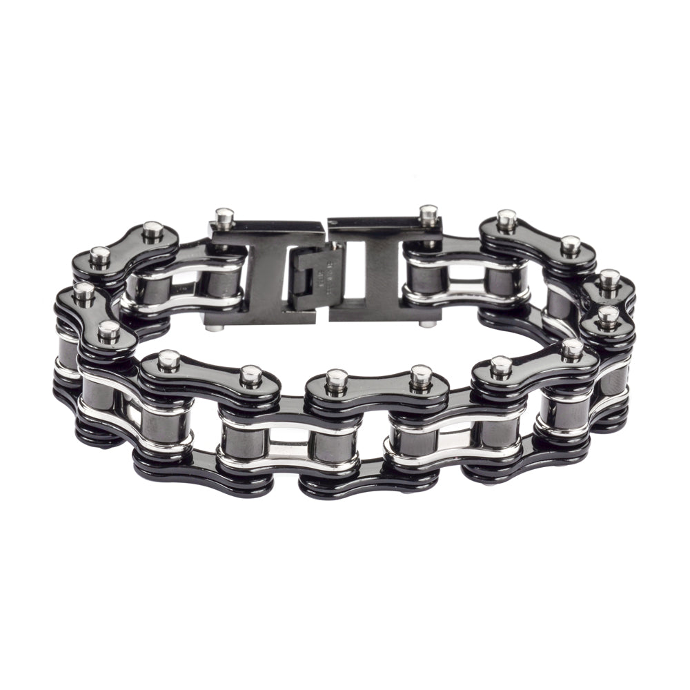 SK1125 Men's Two-Tone Double Link Motorcycle Chain Bracelet - 3/4" Wide
